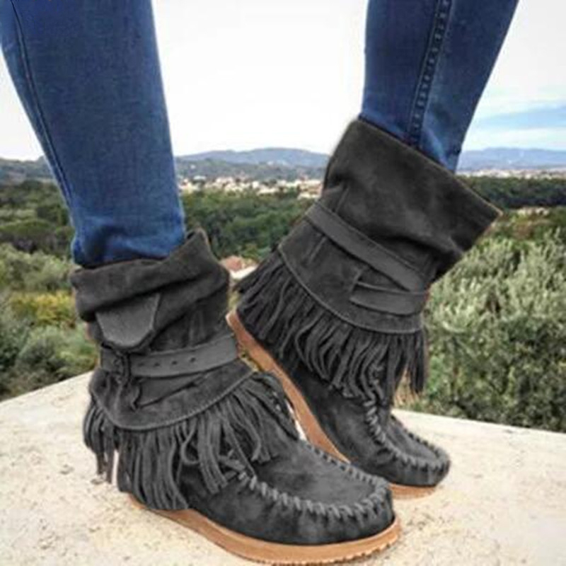 Sepatu Bot Wanita Rumbai Retro - Tasmota ulasan dan harga